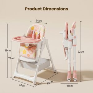 TINSY Baby High Chair | Safety Harness Belt | Detachable Feeding Tray | Wide Leg Support Frame | Toddler Dining Chair | 6 Months to 5 Years | Pink