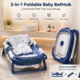 TINSY Foldable Baby Bath Tub | Polypropylene Infant Basin | Built-in Water Thermometer | Head Support Pillow | Anti-Slip Base | Portable Newborn Bath Container | Nursery Tub
