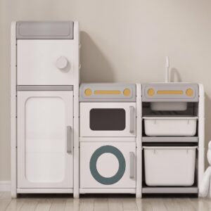 TINSY Kids Wardrobe with Storage Shelves & Play Kitchen Combo | Multi-Purpose Toy Organizer Cabinet for Clothes, Toys & Accessories | Durable, Spacious & Child-Friendly Design for Home & Playroom