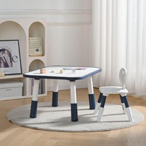 TINSY Modern Kids Table and Chair Set | Reinforced Base | Easy-Clean Surface | Comfortable Seating | Durable Activity Furniture | Lightweight Design | Study Play Desk | Blue