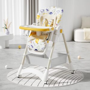 TINSY Baby Adjustable High Chair | Dual Tray System for Feeding | Anti-Slip Feet for Stability | Comfortable Cushion Seat | Boys and Girls | 0-5 Years | Yellow