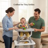 TINSY 3-in-1 Convertible Baby High Chair | Feeding to Dining Mode | Adjustable Structure | Sturdy Frame | Polypropylene Build | Toddler Infant Seating | Safe Support | Grey & White