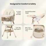 TINSY Feeding High Chair | Adjustable Safety Straps for Secure Seating | Stable Reinforced Legs | Easy-Clean Tray | Comfort Backrest | Compact Design | 0-5 Years | Cream