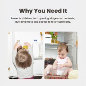 TINSY Child Safety Fridge Lock for Double Door Refrigerator & Cabinet, Adjustable French Door Lock (70–90mm), No Drill Adhesive Baby Safety Lock, Strong 15kg Hold Toddler Proof Cabinet Lock