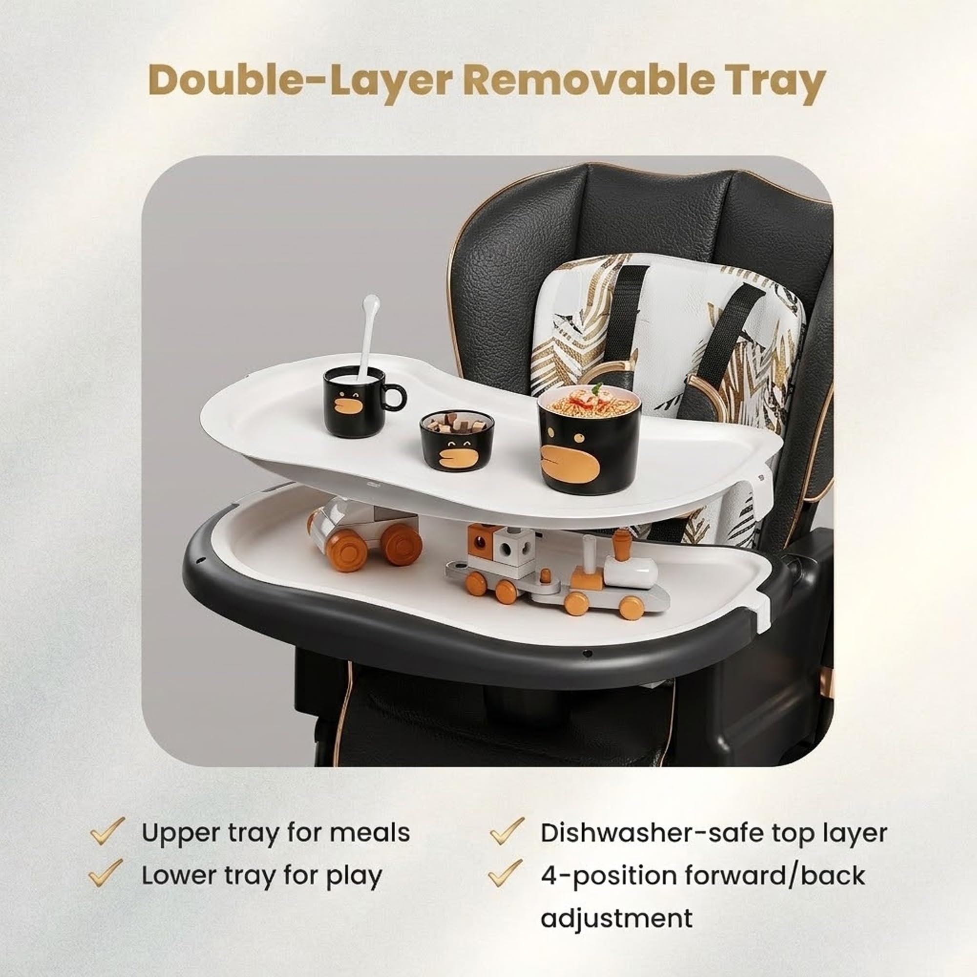 TINSY High Chair Polypropylene Safety Belt Secured Seat | Elevated Dining Support | Heavy-Duty Frame | Tray Lock System | Scratch-Resistant Finish | Boys & Girls 0-5 Years | Black