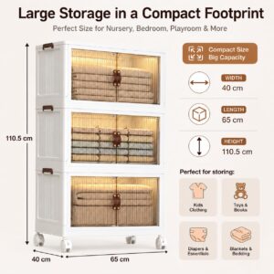 TINSY Kids Wardrobe Storage Cabinet with Doors & Wheels, Multi-Purpose Plastic Cupboard for Clothes, Toys & Essentials, Space-Saving Organizer for Kids Room, Nursery & Bedroom