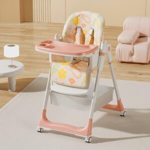 TINSY Baby High Chair | Safety Harness Belt | Detachable Feeding Tray | Wide Leg Support Frame | Toddler Dining Chair | 6 Months to 5 Years | Pink