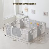 TINSY Foldable Baby Playpen for Kids & Toddlers up to 5 Years (150 × 150 cm, 14 Panels, ~25 Sqft) | Safety Gate Lock | Large Indoor Baby Play Yard / Activity Play Area | Sturdy Kids Safety Fence | No Mat
