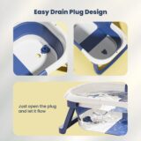 TINSY Foldable Baby Bath Tub | Polypropylene Infant Basin | Built-in Water Thermometer | Head Support Pillow | Anti-Slip Base | Portable Newborn Bath Container | Nursery Tub