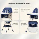 TINSY Feeding High Chair | Adjustable Safety Straps for Secure Seating | Stable Reinforced Legs | Easy-Clean Tray | Comfort Backrest | Compact Design | 0-5 Years | Dark Blue