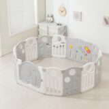 TINSY Foldable Baby Playpen for Kids & Toddlers up to 5 Years (150 × 150 cm, 14 Panels, ~25 Sqft) | Safety Gate Lock | Large Indoor Baby Play Yard / Activity Play Area | Sturdy Kids Safety Fence | No Mat