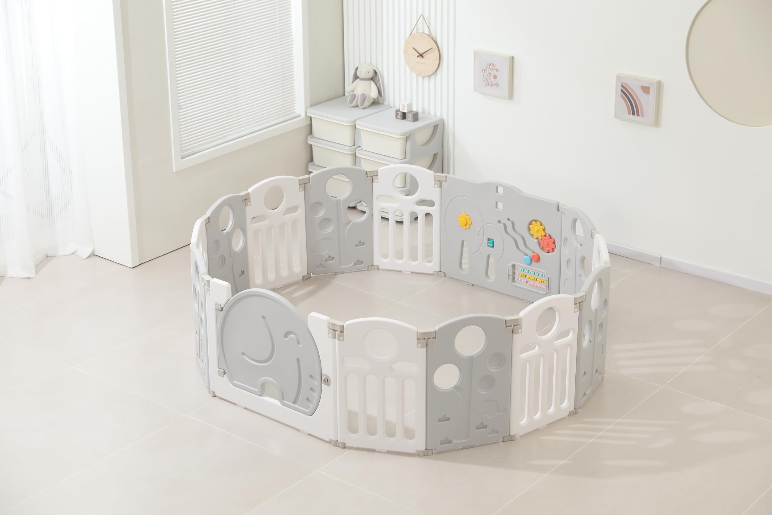 TINSY Foldable Baby Playpen for Kids & Toddlers up to 5 Years (150 × 150 cm, 14 Panels, ~25 Sqft) | Safety Gate Lock | Large Indoor Baby Play Yard / Activity Play Area | Sturdy Kids Safety Fence | No Mat