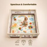 TINSY Fabric Playpen 150 x 180 cm for Toddlers & Kids up to 5 Years |Playard with Balls and 2 Grasp Rings | Compact Mesh Enclosure | Playard with Safety | Indoor Play Area | No Mat