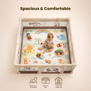 TINSY Fabric Playpen 150 x 180 cm for Toddlers & Kids up to 5 Years |Playard with Balls and 2 Grasp Rings | Compact Mesh Enclosure | Playard with Safety | Indoor Play Area | No Mat