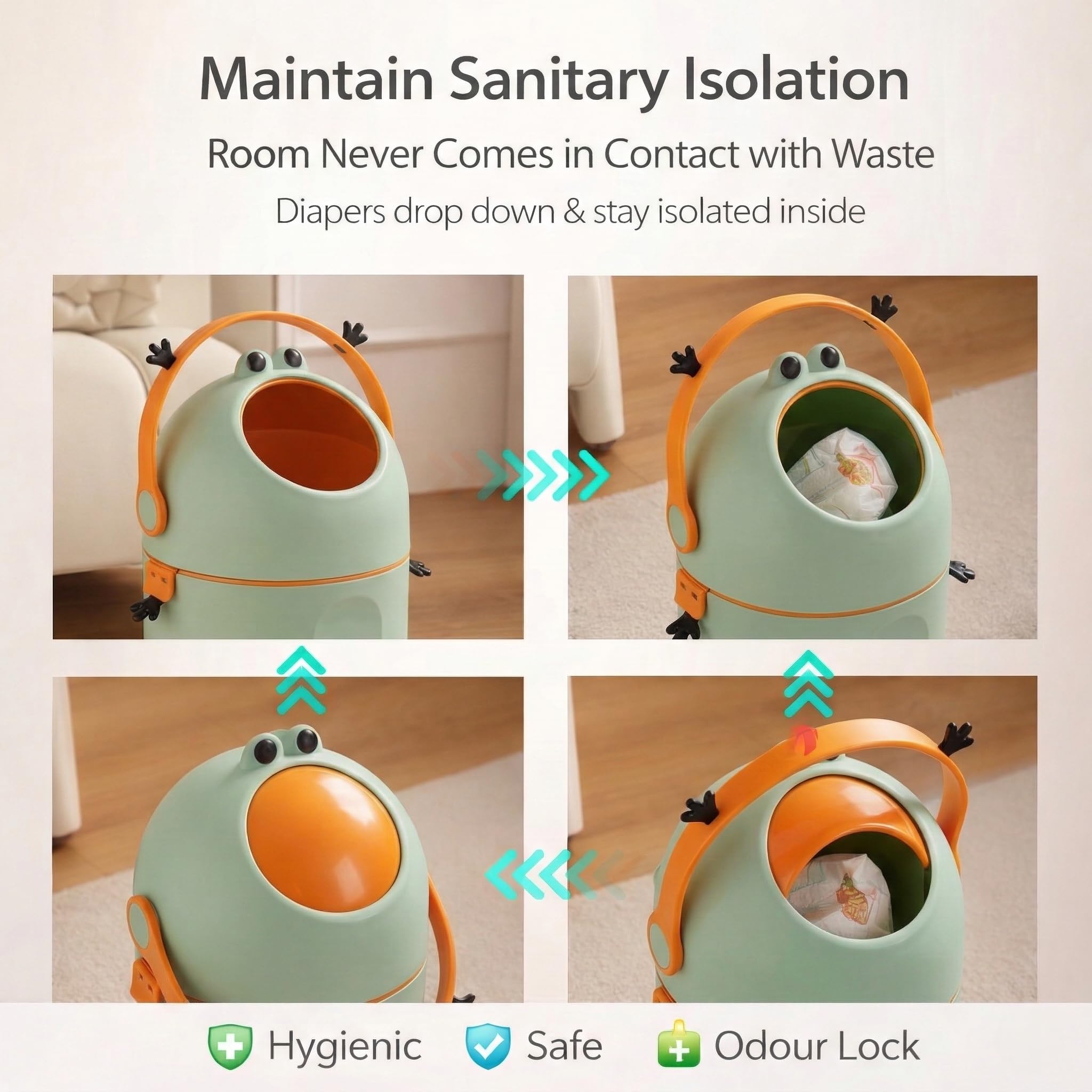 TINSY Diaper Disposal Bin | Polypropylene Nappy Waste Container | Odour Seal Lid | Removable Inner Pail | Baby Care Dustbin | Nursery Hygiene Bucket | Infant Waste Holder with Handle