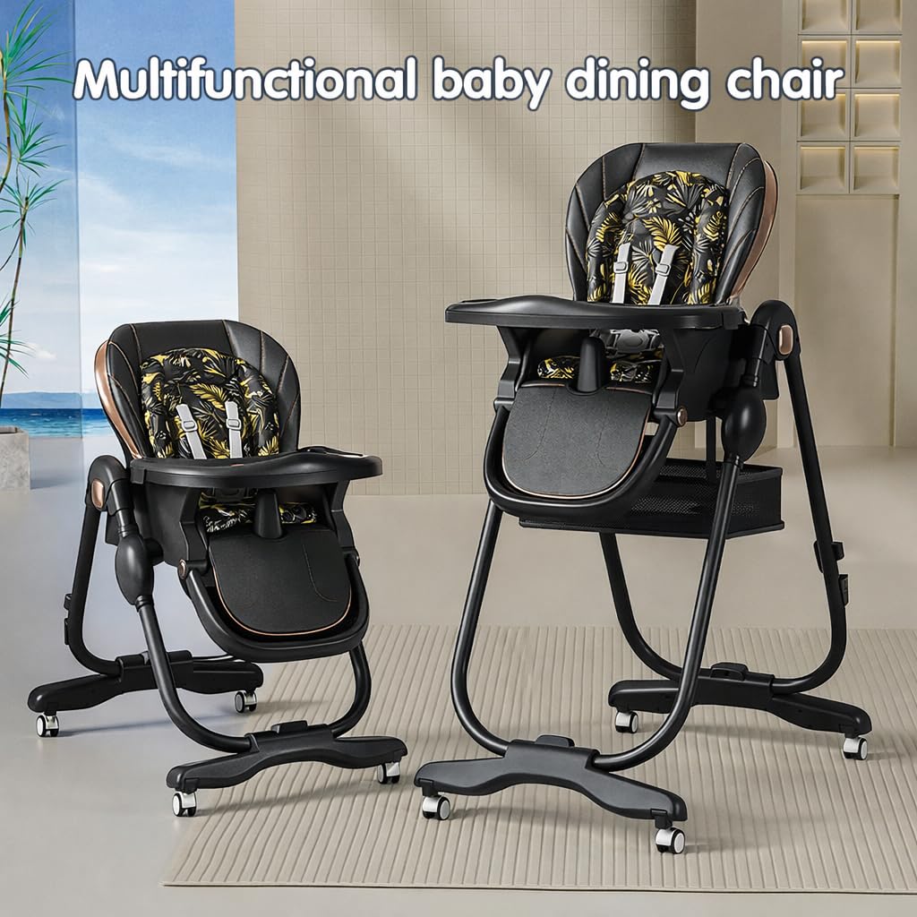 TINSY Classic Baby High Chair | Anti-Skid Base | Feeding Tray Included | Sturdy Frame | Adjustable Tray | Safe Seating | Polypropylene Build | Kids High Chair | Infant Toddler | Black