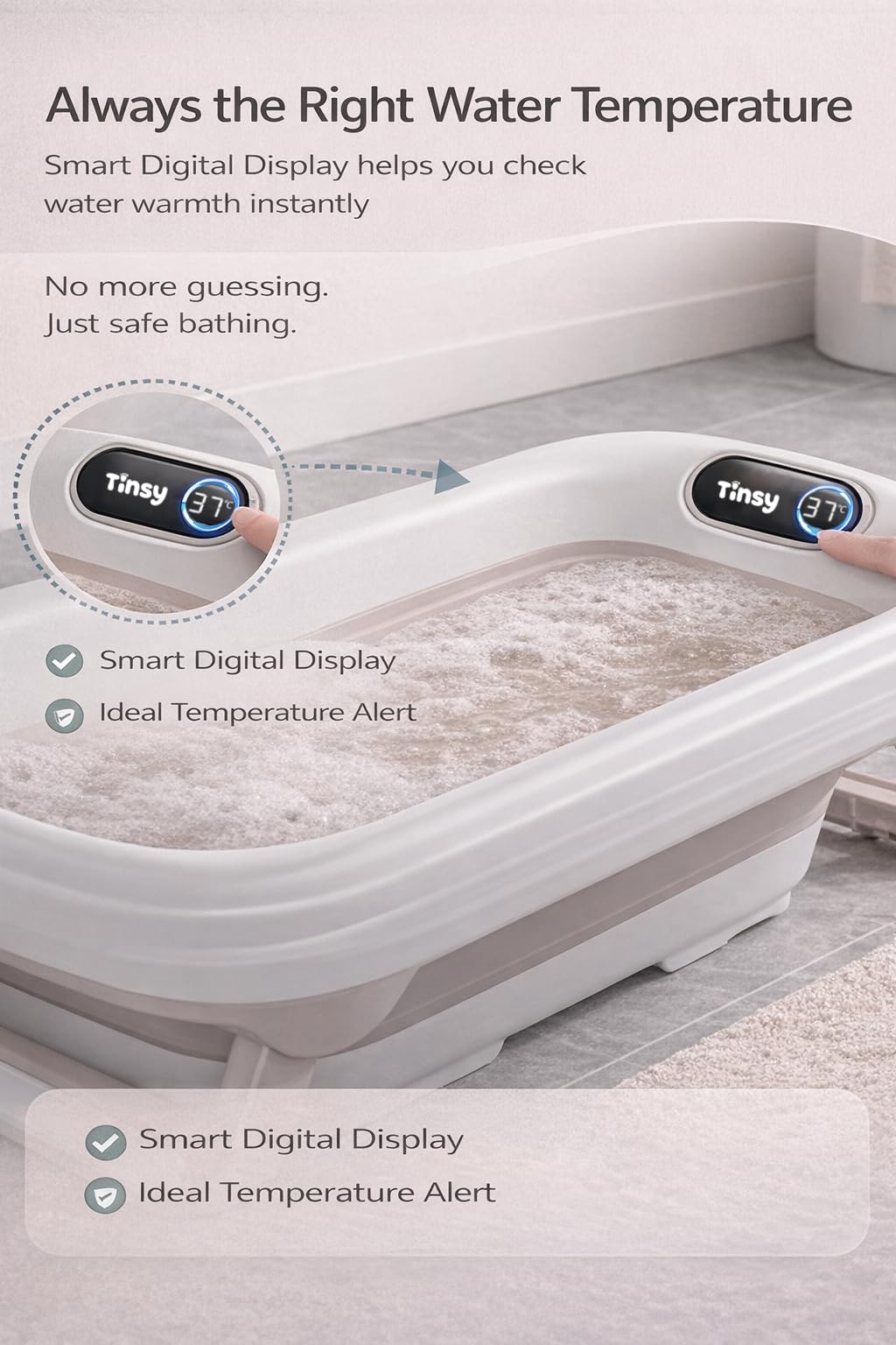 TINSY Premium Baby Bath Tub | Anti-Skid Base | Lightweight Body | Spacious Interior | Easy Cleaning | Infant Toddler Bathing Seat | Stable Design | White