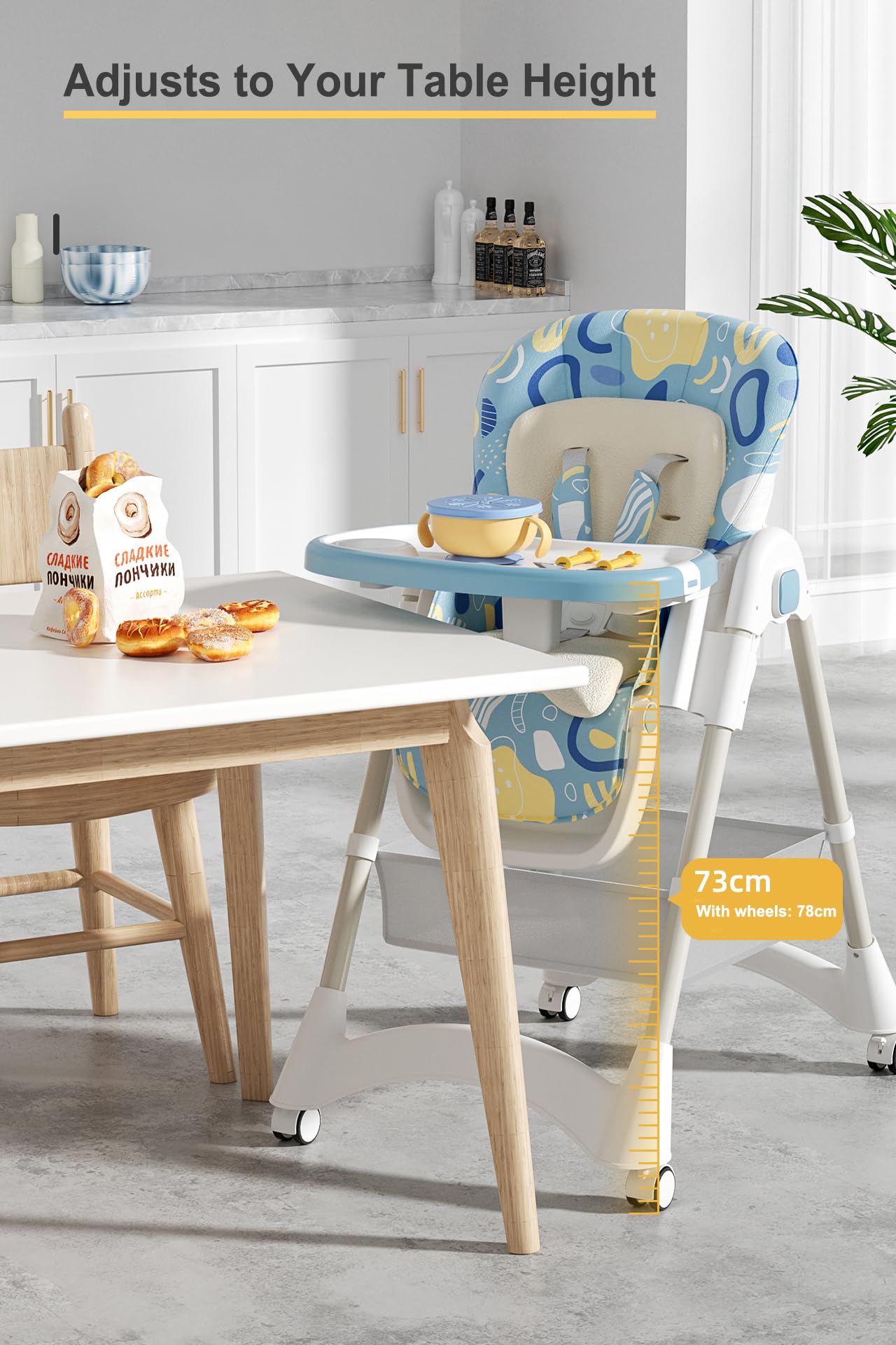 TINSY Baby Adjustable High Chair | Dual Tray System for Feeding | Anti-Slip Feet for Stability | Comfortable Cushion Seat | Boys and Girls