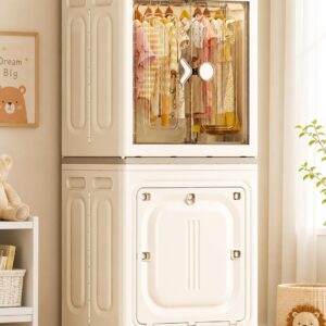 TINSY Kids Wardrobe Storage Cabinet with Doors & Wheels, Multi-Purpose Plastic Cupboard for Clothes, Toys & Essentials, Space-Saving Organizer for Kids Room, Nursery & Bedroom