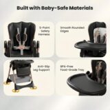 TINSY High Chair Polypropylene Safety Belt Secured Seat | Elevated Dining Support | Heavy-Duty Frame | Tray Lock System | Scratch-Resistant Finish | Boys & Girls 0-5 Years | Black