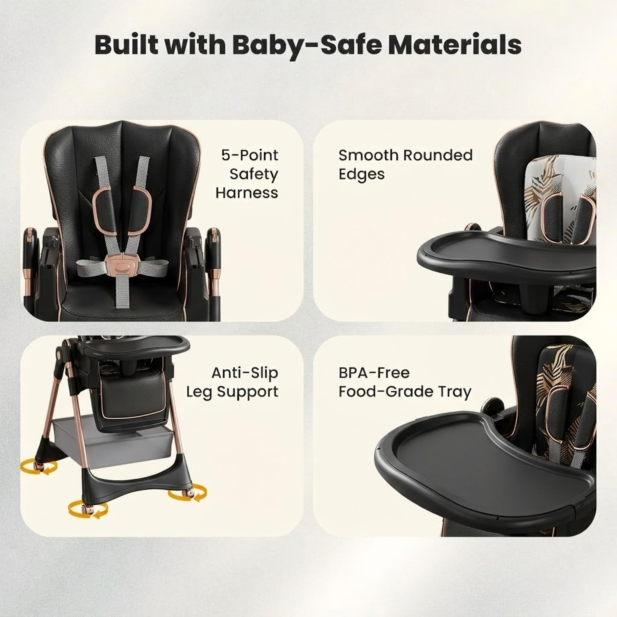 TINSY High Chair Polypropylene Safety Belt Secured Seat | Elevated Dining Support | Heavy-Duty Frame | Tray Lock System | Scratch-Resistant Finish | Boys & Girls 0-5 Years | Black