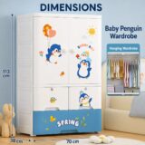 TINSY Kids Wardrobe with Hanging Rod & Drawers, Multi-Purpose Plastic Cupboard for Clothes, Toys & Essentials, Cute Design Storage Cabinet for Kids Room, Nursery & Bedroom (70x38x113 cm)