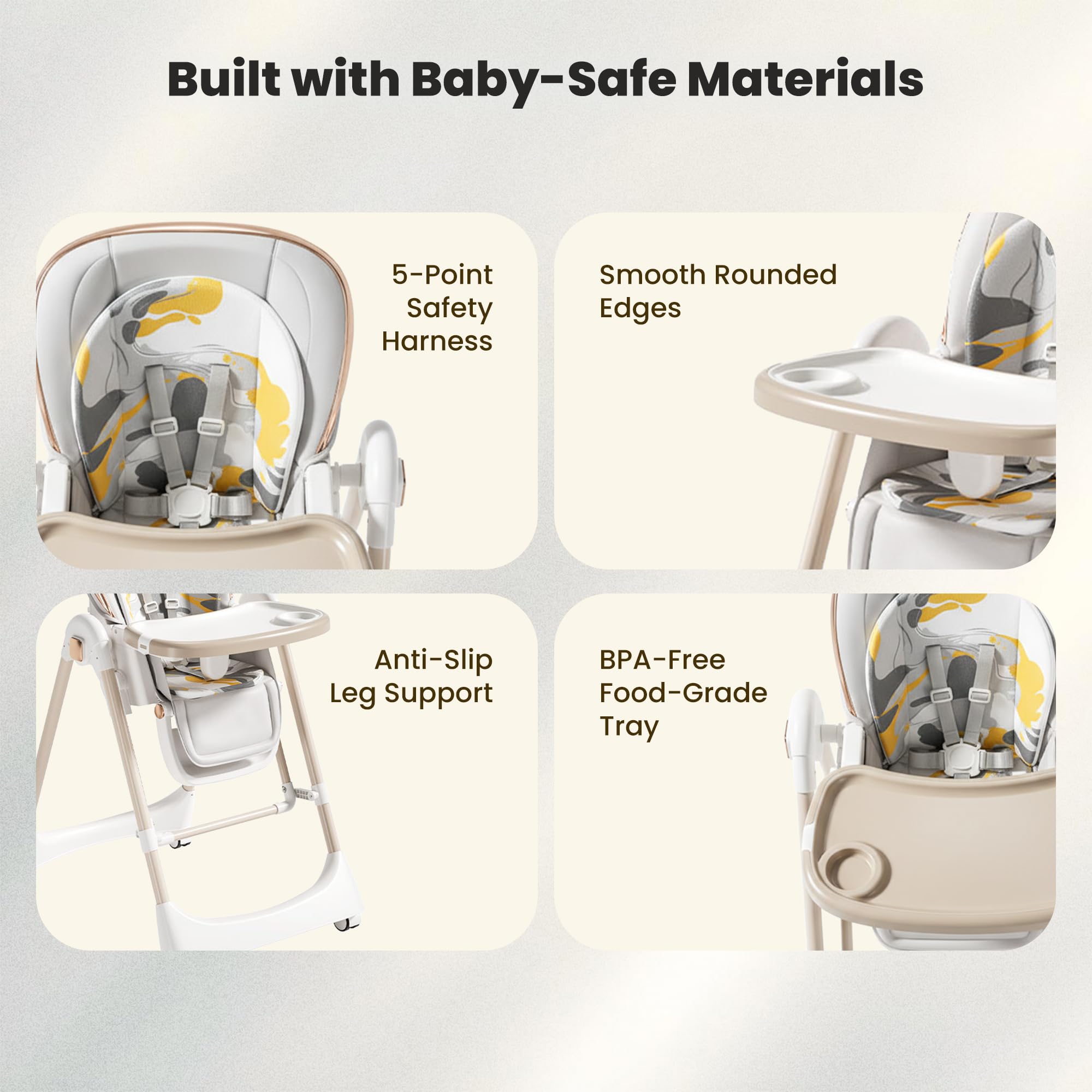 TINSY Feeding Chair Polypropylene Detachable Tray | Stable Foot Support | Compact Frame Layout | Smooth Edge Finish | Removable Tray Plate | Kids High Chair | Modern Finish | White