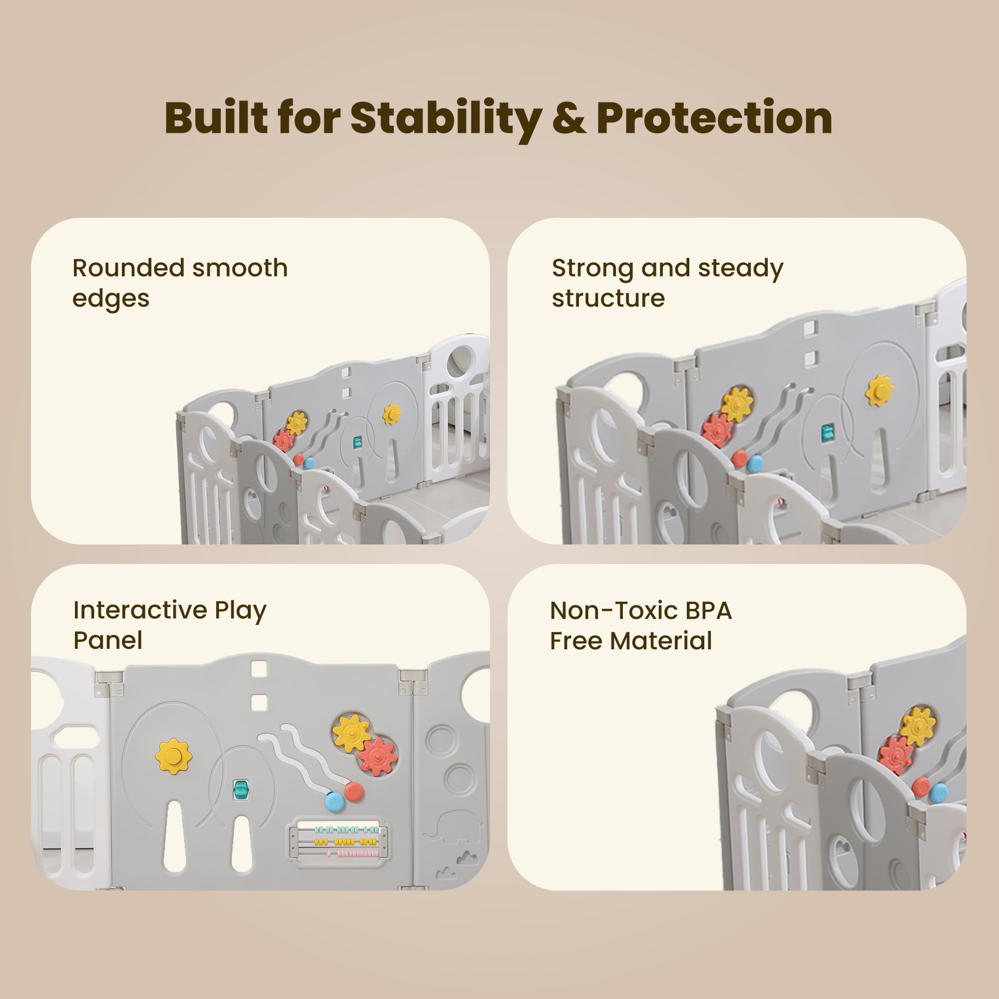 TINSY Foldable Baby Playpen for Kids & Toddlers up to 5 Years (150 × 150 cm, 14 Panels, ~25 Sqft) | Safety Gate Lock | Large Indoor Baby Play Yard / Activity Play Area | Sturdy Kids Safety Fence | No Mat