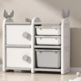 TINSY Kids Wardrobe with Side Shelves, Multi-Purpose Storage Cabinet for Clothes, Toys & Books, Open Organizer for Kids Room, Nursery & Bedroom, Space-Saving Kids Furniture