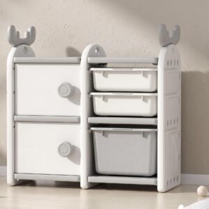 TINSY Kids Wardrobe with Side Shelves, Multi-Purpose Storage Cabinet for Clothes, Toys & Books, Open Organizer for Kids Room, Nursery & Bedroom, Space-Saving Kids Furniture