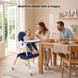 TINSY Feeding High Chair | Adjustable Safety Straps for Secure Seating | Stable Reinforced Legs | Easy-Clean Tray | Comfort Backrest | Compact Design | 0-5 Years | Dark Blue