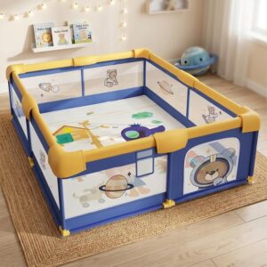 TINSY Fabric Playpen 150 x 180 cm for Toddlers & Kids up to 5 Years |Playard with Balls and 2 Grasp Rings | Compact Mesh Enclosure | Playard with Safety | Indoor Play Area | No Mat