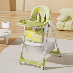 TINSY Baby High Chair | Safety Harness Belt | Detachable Feeding Tray | Wide Leg Support Frame | Toddler Dining Chair | 6 Months to 5 Years | Green & Orange