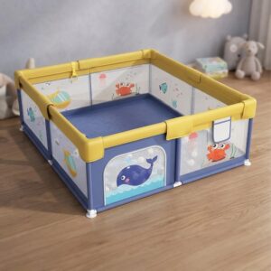 TINSY Fabric Playpen 150 x 180 cm for Toddlers & Kids up to 5 Years |Playard with Balls and 2 Grasp Rings | Compact Mesh Enclosure | Playard with Safety | Indoor Play Area | No Mat