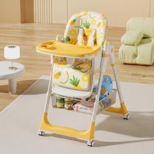TINSY Baby High Chair | Safety Harness Belt | Detachable Feeding Tray | Wide Leg Support Frame | Toddler Dining Chair | 6 Months to 5 Years | Yellow