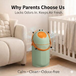 TINSY Diaper Disposal Bin | Polypropylene Nappy Waste Container | Odour Seal Lid | Removable Inner Pail | Baby Care Dustbin | Nursery Hygiene Bucket | Infant Waste Holder with Handle