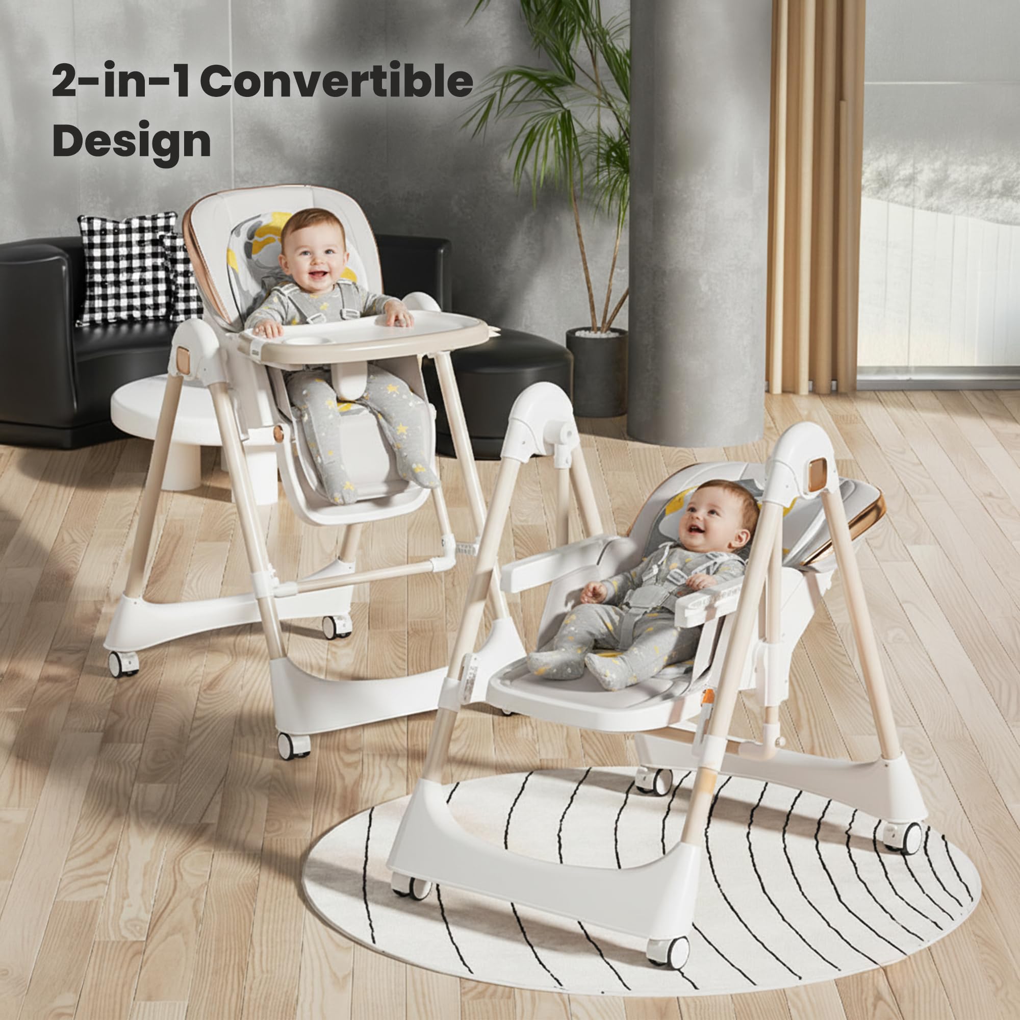 TINSY Feeding Chair Polypropylene Detachable Tray | Stable Foot Support | Compact Frame Layout | Smooth Edge Finish | Removable Tray Plate | Kids High Chair | Modern Finish | White