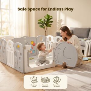 TINSY Foldable Baby Playpen for Kids & Toddlers up to 5 Years (150 × 150 cm, 14 Panels, ~25 Sqft) | Safety Gate Lock | Large Indoor Baby Play Yard / Activity Play Area | Sturdy Kids Safety Fence | No Mat