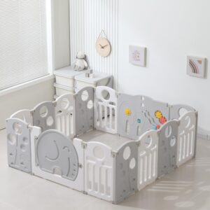 TINSY Foldable Baby Playpen for Kids & Toddlers up to 5 Years (150 × 150 cm, 14 Panels, ~25 Sqft) | Safety Gate Lock | Large Indoor Baby Play Yard / Activity Play Area | Sturdy Kids Safety Fence | No Mat