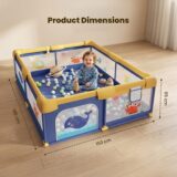 TINSY Fabric Playpen 150 x 180 cm for Toddlers & Kids up to 5 Years |Playard with Balls and 2 Grasp Rings | Compact Mesh Enclosure | Playard with Safety | Indoor Play Area | No Mat