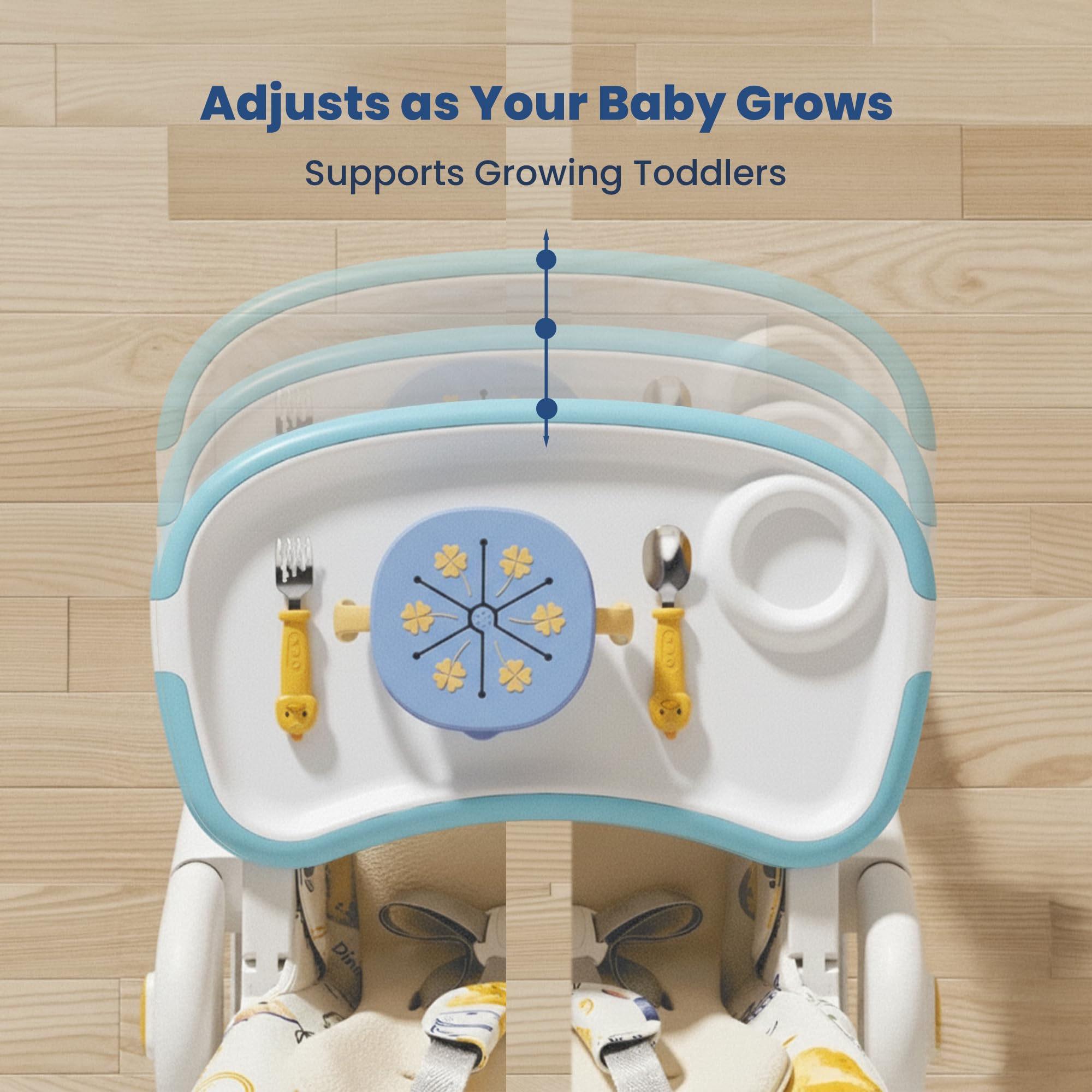 TINSY Baby Adjustable High Chair | Dual Tray System for Feeding | Anti-Slip Feet for Stability | Comfortable Cushion Seat | Boys and Girls