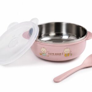 TINSY Dino Series Kids Bowl – Stainless Steel Feeding Bowl with Lid & Handles, BPA-Free, Durable & Safe for Toddlers (Mint Green Dino)