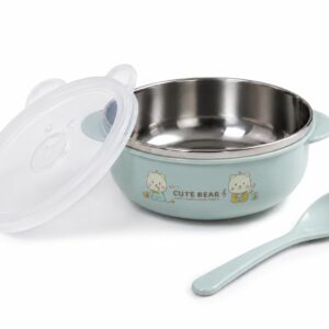 TINSY Dino Series Kids Bowl – Stainless Steel Feeding Bowl with Lid & Handles, BPA-Free, Durable & Safe for Toddlers (Mint Green Dino)