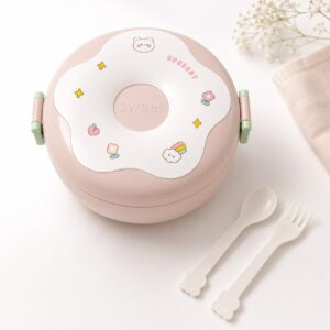 TINSY Cute Expression Strawberry Kids Lunch Box – Leakproof Toddler Bento Box, Fun Face Snack Box for Preschool & Travel (Green Cheerful Berry)