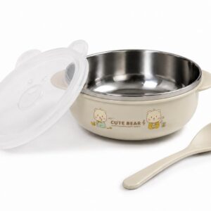 TINSY Dino Series Kids Bowl – Stainless Steel Feeding Bowl with Lid & Handles, BPA-Free, Durable & Safe for Toddlers (Mint Green Dino)
