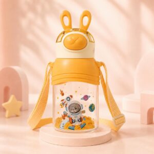 TINSY Kids Rabbit Design Water Bottle 400 ml – Leak-Proof Straw Bottle with Carry Strap, Cute & Durable, Ideal for School & Travel (Blueberry Bunny)