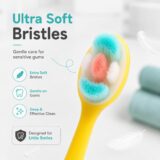 Tinsy Toddler Toothbrush with Travel Case – Cartoon Dinosaur Handle with Anti-Slip Grip, Extra-Soft Bristles for Gentle Cleaning & Sensitive Gums (Pastel Yellow & Seafoam Green) - Pack of 2
