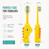 Tinsy Toddler Toothbrush with Travel Case – Cartoon Dinosaur Handle with Anti-Slip Grip, Extra-Soft Bristles for Gentle Cleaning & Sensitive Gums (Pastel Yellow & Seafoam Green) - Pack of 2