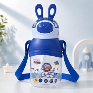 TINSY Kids Rabbit Design Water Bottle 400 ml – Leak-Proof Straw Bottle with Carry Strap, Cute & Durable, Ideal for School & Travel (Blueberry Bunny)