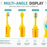 Tinsy Toddler Toothbrush with Travel Case – Cartoon Dinosaur Handle with Anti-Slip Grip, Extra-Soft Bristles for Gentle Cleaning & Sensitive Gums (Pastel Yellow & Seafoam Green) - Pack of 2